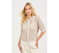 Brave Soul Loose Knit Collared Blouse In Stone Stone M