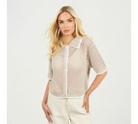 Brave Soul Loose Knit Collared Blouse - Stone - Stone - S