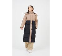 Brave Soul Women's Maxi Contrast Hooded Puffer Jacket in Tan | Size: 12 Brave Soul Tan 12
