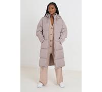 Brave Soul Maxi Length Padded Jacket With Fixed Hood In Stone Stone 16