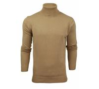 BRAVE SOUL Men Jumper Roll Polo Neck 100% Cotton Casual Funnel Neck Base Layer Jersey Small Beige