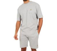 BRAVE SOUL Mens 2 Piece Short Set Sleeve Crew Neck T-Shirt Stretch Top Bottom Gym Fitness Lounge Holiday Menswear S-XXL, Light Grey, S