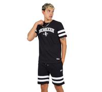 BRAVE SOUL Mens 2-Piece Summer Outfit Set Short Sleeve T-Shirt and Shorts Combo for Casual Wear Breathable Loungewear, Black Colour, Size: L