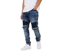 Brave Soul Mens Biker Slim Fit Jeans Dark Blue Wash Panel Details 30W R |RRP£49