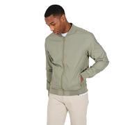 BRAVE SOUL Mens Bomber Jacket Smart Casual Full Zip Up Long Sleeve 100% Polyester Outdoor Jacket for Men, Dark Sage Colour, Size- M