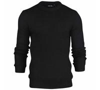 Brave Soul Mens Crew Neck Jumpers Pullover Long Sleeves Knitwear Formal Business Office Casual Basic Sweater Soft Elegant Knitted Comfy Fine Knit Rib Neck Pull Over Tops (Black L)
