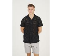 Brave Soul Geometric Crochet Short Sleeve Shirt - Black - Black - M
