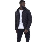 BRAVE SOUL Mens Jermaine Quilted Hooded Jacket with Contrast Shoulder Patch (M, Black)
