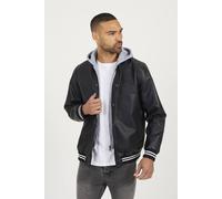 Brave Soul Men's Jersey Hooded Varsity Style PU Jacket in Black | Size: Medium Brave Soul Black M