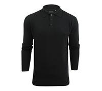 BRAVE SOUL Mens Knitted Polo Shirt Long Sleeved (Jet Black) M