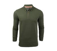 BRAVE SOUL Mens Lincoln Cotton Polo T Shirt Long Sleeve Pique Casual Golf Top, Dark Khaki, S - Small