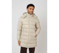 Brave Soul Longline Hooded Padded Puffer Jacket - Stone - Stone - M