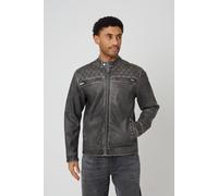 Brave Soul Onion Quilted Vintage PU Biker Jacket - Black - Black - S