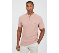 Brave Soul Mens Pink Cotton Waffle Knit Embroidered Polo Shirt - Size X-Large