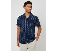 Brave Soul Men's Revere Collar Polka Dot Short Sleeve Shirt in Navy | Size: Medium Brave Soul Navy M