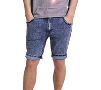 BRAVE SOUL Mens Skinny Fit Acid Wash Denim Shorts - 3 Colours (L, Dark Wash)