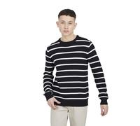 BRAVE SOUL Mens Stripe Jumper Knitted Round Neck Cotton Jumper Casual Top Pullover Crew Neck Sweater Black L