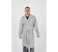Brave Soul Men's Striped Long Length Sherpa Dressing Gown in Grey | Size: Small Brave Soul Grey S
