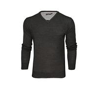 BRAVE SOUL Mens V-Neck Jumper Long Sleeved (Charcoal Marl Mix) S
