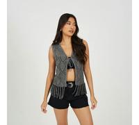 Brave Soul Metallic Tie Front Waistcoat - Black - Black - L