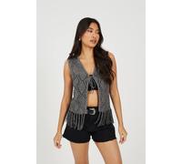 Brave Soul Metallic Tie Front Waistcoat In Black Black M