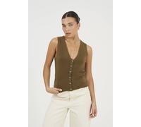 Brave Soul Mossy Yarn V-Neck Knitted Waistcoat In Khaki Khaki L