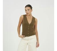 Brave Soul Mossy Yarn V-Neck Knitted Waistcoat - Khaki - Khaki - XS
