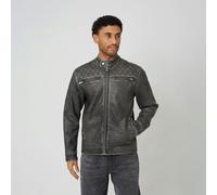 Brave Soul Onion Quilted Vintage PU Biker Jacket - Black - Black - XL