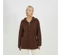 Brave Soul Women's Oversized 1/2 Zip Knitted Jumper in Chocolate | Size: XL Brave Soul Chocolate XL