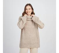 Brave Soul Oversized Fisherman Knit Roll Neck Jumper - Stone - Stone - S
