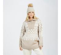 Brave Soul Oversized Zip Neck Knitted Pattern Jumper - Stone - Stone - M