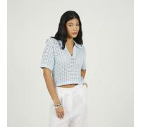 Brave Soul Pointelle Knit Collared T-Shirt - Blue - Blue - L