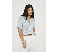 Brave Soul Pointelle Knit Collared T-Shirt In Blue Blue L