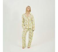 Brave Soul Printed Long Sleeve Button Down Pyjama Set - Yellow - L - Yellow