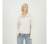 Brave Soul Quarter Zip Cable Knit Jumper - Beige - Beige - XS