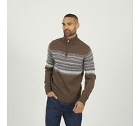 Brave Soul Quarter Zip Fair Isle Jumper - Brown - Brown - L