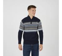 Brave Soul Quarter Zip Fair Isle Jumper - Navy - Navy - S