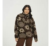 Brave Soul Quarter Zip Flower Print Sherpa Fleece - Chocolate - Chocolate - M