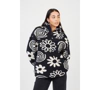 Brave Soul Quarter Zip Flower Print Sherpa Fleece In Black Black M