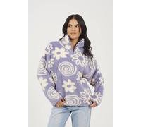 Brave Soul Women's Quarter Zip Flower Print Sherpa Fleece in Lilac | Size: Small Brave Soul Lilac S