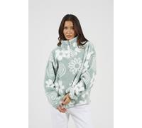 Brave Soul Quarter Zip Flower Print Sherpa Fleece - Mint - Mint - L