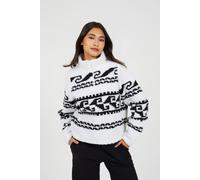 Brave Soul Quarter Zip Printed Sherpa Fleece In Cream Cream XL