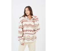 Brave Soul Quarter Zip Printed Sherpa Fleece In Cream Cream XL