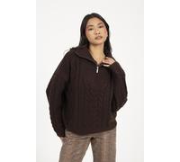 Brave Soul Women's Quarter Zip Cable Knit Jumper in Brown | Size: Medium Brave Soul Brown M