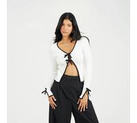 Brave Soul Ribbed Knitted Cardigan with Bow Fastening - Cream - Cream - L