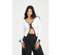 Brave Soul Ribbed Knitted Cardigan With Bow Fastening In Cream Cream S