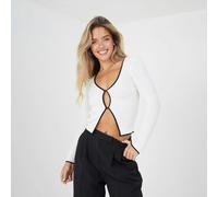Brave Soul Ribbed Knitted V-Neck Cardigan - White - White - XS