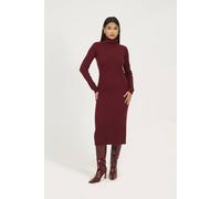 Brave Soul Roll Neck Ribbed Knit Midi Dress In Wine Wine M
