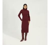 Brave Soul Roll Neck Ribbed Knit Midi Dress - Wine - Wine - XS