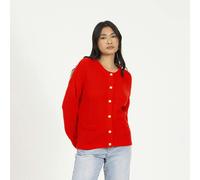 Brave Soul Round Neck Fisherman Knit Cardigan - Red - Red - S